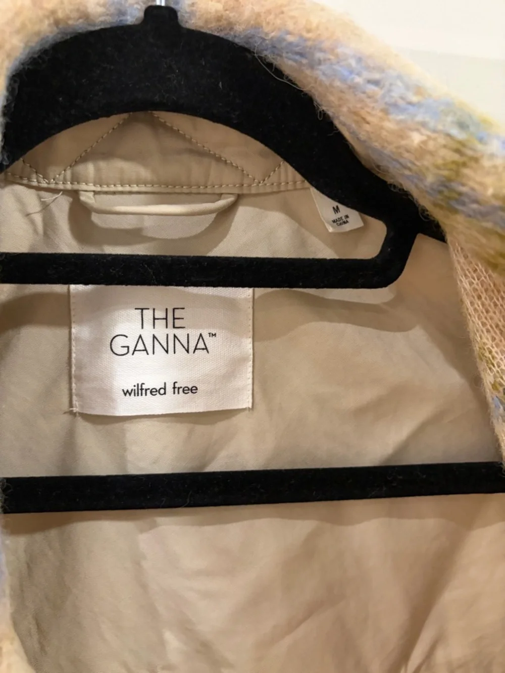Wilfred Free Ganna Jacket Beige and Light Blue Plaid Shirt Jacket - Picture 4 of 6